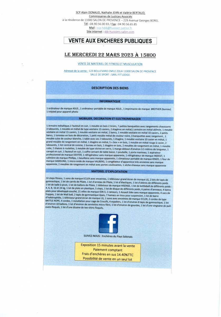 VENTE AUX ENCHERES PUBLIQUES